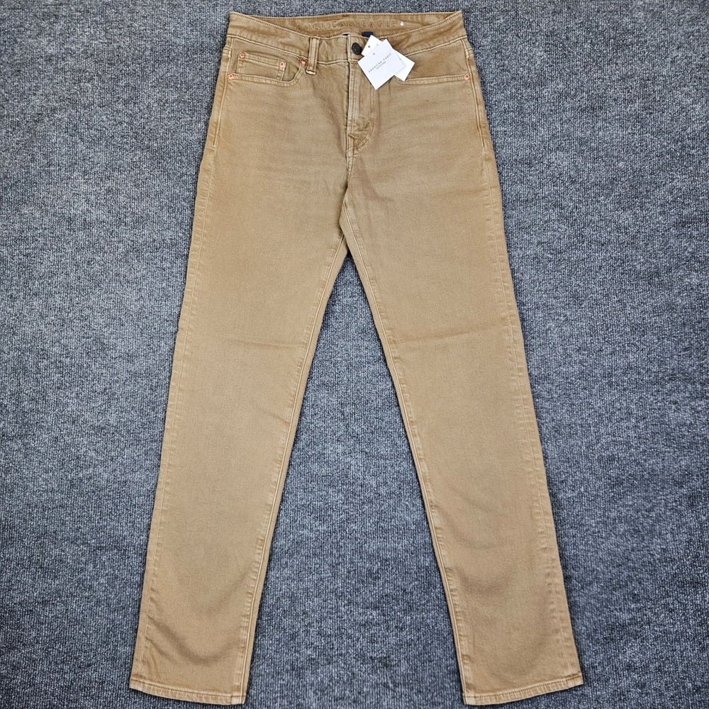 American Eagle Slim Straight Jeans Mens 29x34(32) Tan Khaki Brown EasyFlex
